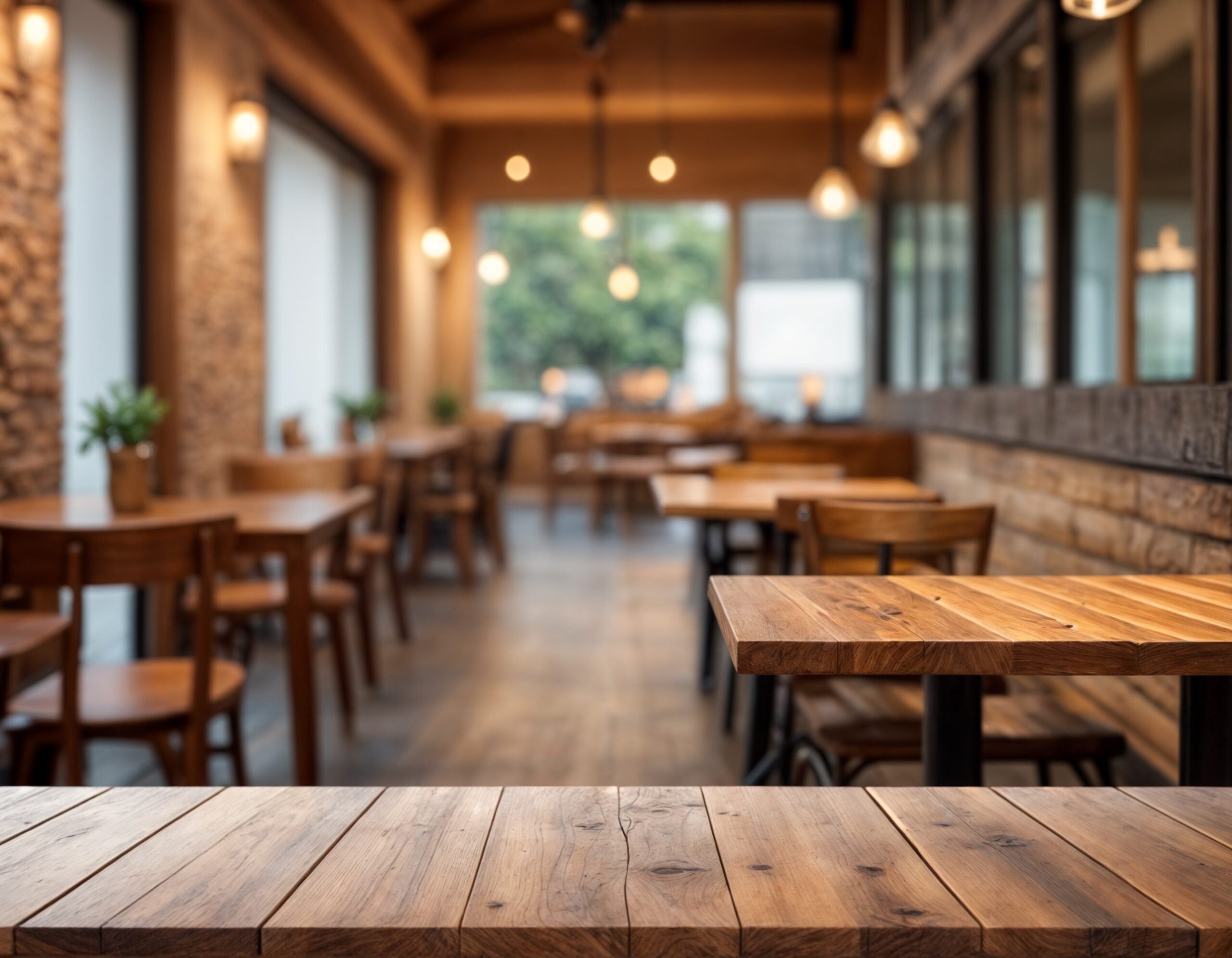 Empty,Wood,Table,With,Blur,Interior,Outdoor,Space,Coffee,Restaurant